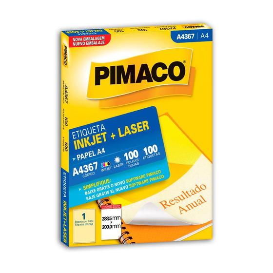 Imagem de Etiqueta Pimaco A4367 Ink-jet Laser A4 c/ 100 etiquetas