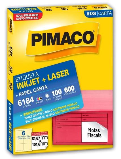 Imagem de Etiqueta pimaco carta 6184 84,67 x 101,6 com 100 fls  6 etiq. p/ folha