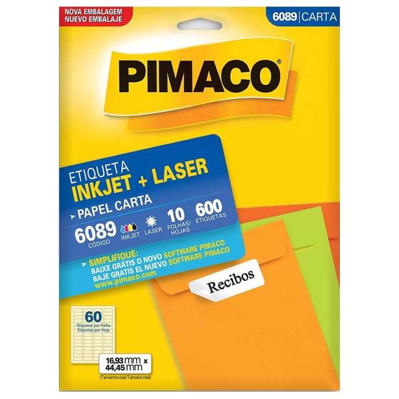 Imagem de Etiqueta Pimaco Carta Inkjet + Laser 16,96x44,45mm 10 Folhas 6089
