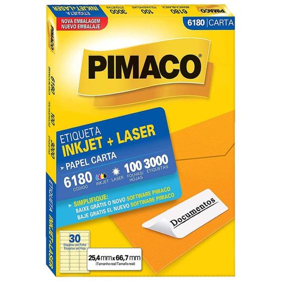Imagem de Etiqueta Pimaco Carta Inkjet + Laser 25,4x66,7mm 100 Folhas 6180