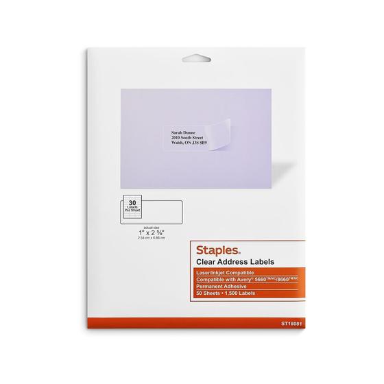 Imagem de Etiquetas de endereço Staples Laser/Inkjet 1x2,6 cm Clear 3000