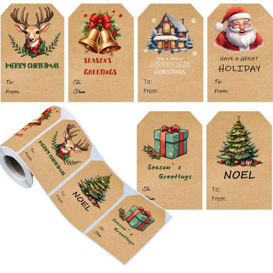 Imagem de Etiquetas de presente e adesivos Longerse Christmas Papai Noel 180 unidades