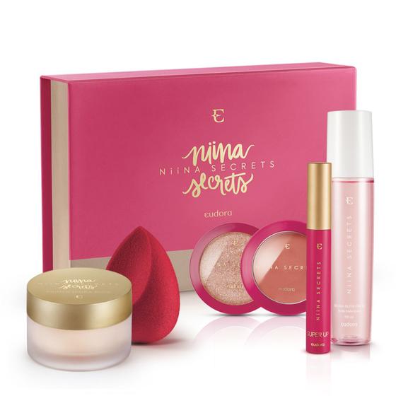Imagem de Eudora Kit Box Niina Secrets Blush Pêssego + Máscara + Bruma + Primer + Esponja + Iluminador Rose + BOX EXCLUSIVA*
