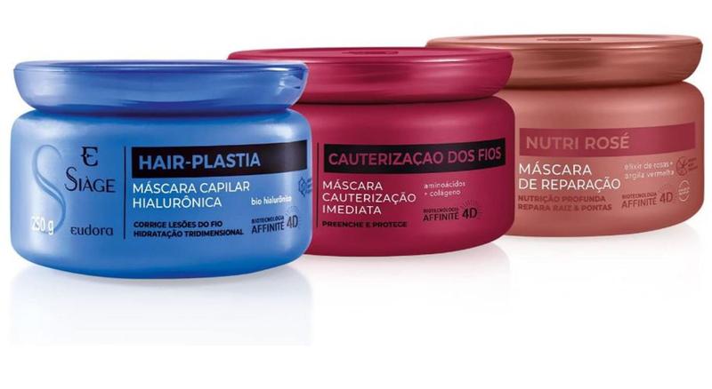 Imagem de Eudora Kit Máscara Capilar Siàge: Hair-Plastia 250g + Cauterização dos Fios 250g + Nutri Rosé 250g