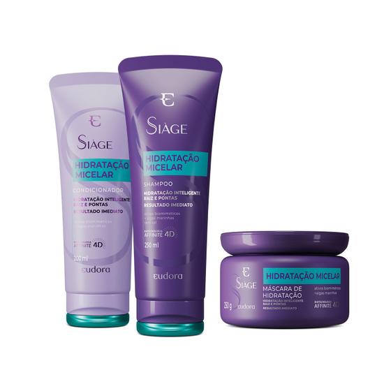 Imagem de Eudora Kit Siàge Hidratação Micelar: Shampoo 250ml + Condicionador 200ml + Máscara Capilar 250g