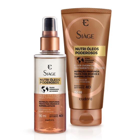 Imagem de Eudora Kit Siàge Nutri Óleos Poderosos: Óleo Bifásico 90ml + Elixir Capilar 150ml