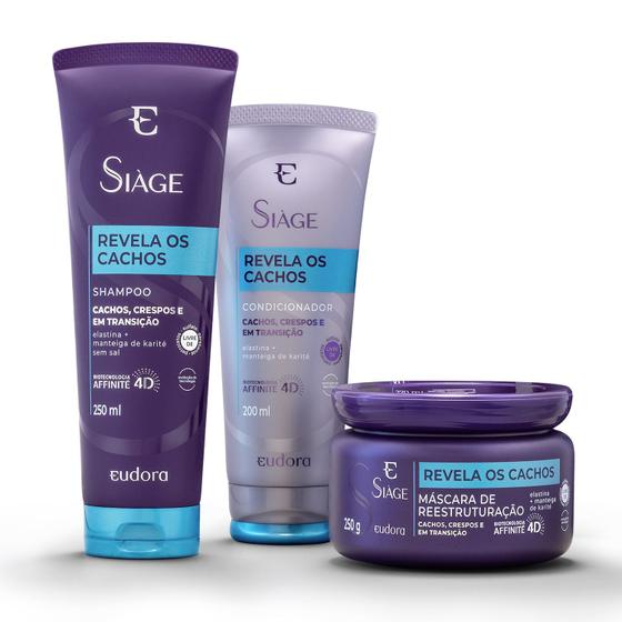 Eudora Kit Siàge Revela os Cachos: Shampoo 250ml + Máscara 250g + Condicionador 200ml