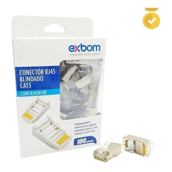 Imagem de Exbom / cont-rj45m100 conector blindado rj45 cristal 8p8c cat5e/6e suporta gb ethernet 30m banhado de ouro com 100 un