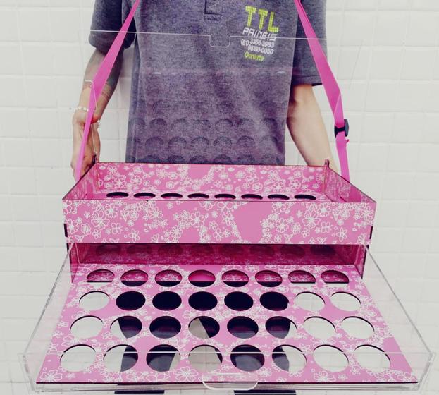 Imagem de Expositor para doces brigadeiros de andar, gaveta em acrílico com trava cor rosa florido
