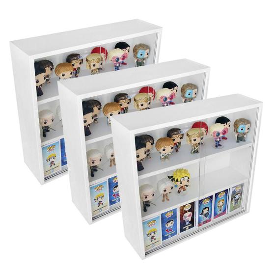 Expositor para funko pop MDF (3 vãos) branco, Kit 3 unidades - Dom Móveis Menor preço em Expositor para funko pop MDF (3 vãos) branco, Kit 3 unidades - Dom Móveis