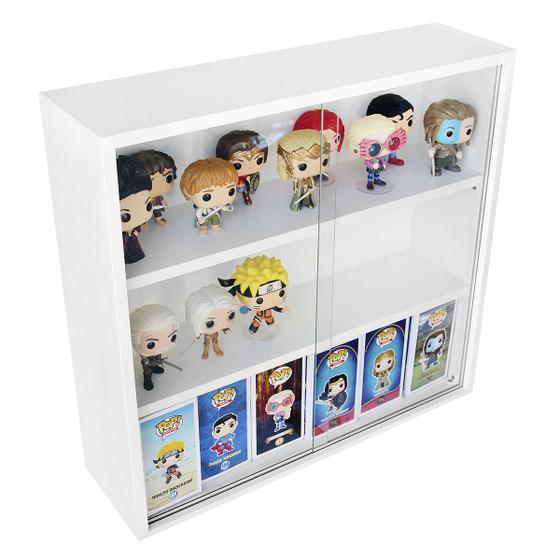 Imagem de Expositor Para Funko Pop Mdf (3 Vãos), Portas Vidro, Branco - Dom Móveis