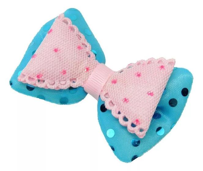 Imagem de Express Laço Duplo Paetê ul Bebê com Rosa 71mm - 20 Peças