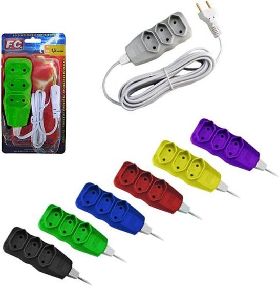 Imagem de Extensao 1,5m Com 3 Tomadas Bipolar Bivolt New Colors - F c