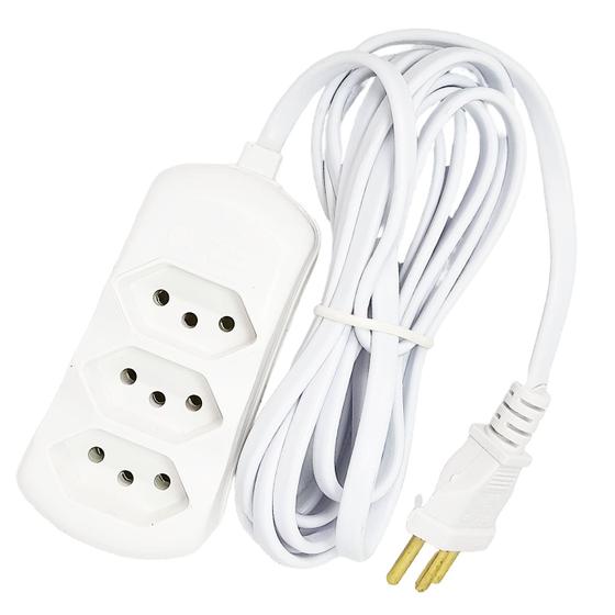 Imagem de Extensão 3 metros C/ 3 Conectores Tomada 10A 2P+T branca 1524000 FLP