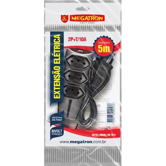 Imagem de Extensao 3 Tom. Paral.3X0,75X5,00Mt 2P+T 10A/250V Pt Megatr