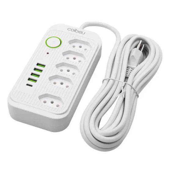Imagem de Extensão 5 Metros Bivolt 5 Tomadas E 4 Usb 1 Pd Led Com botão WKC-541