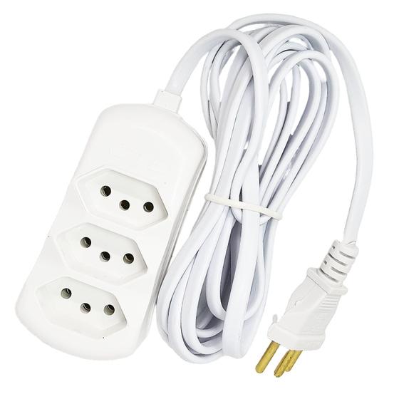 Imagem de Extensão 5 metros C/ 3 Conectores Tomada 10A 2P+T branca 1524001 FLP