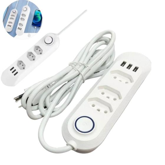 Imagem de Extensão 5 Tomadas com 3 USB, Branco, 2400W