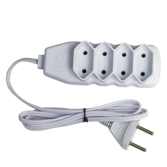 Imagem de Extensão Bipolar 4 Tomadas 10A 1M Slim Branco - Force Line