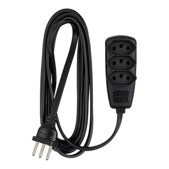 Imagem de Extensão Com 3 Tomadas 10A Daneva 10M Preto 2 Pinos + Terra