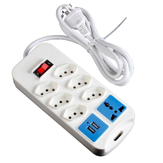 Imagem de Extensão Com 7 Tomadas 2 Saídas Usb Universal Branco