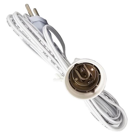 Imagem de Extensão com bocal para lâmpada macho injetado 1,5M 2P 10A branco cordão paralelo V-32/1,5 Voltim
