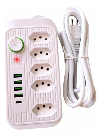 Imagem de Extensão Com Plástico Anti Chamas Type C + 5 Tomadas + 4 Usb