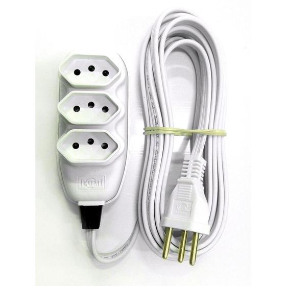 Imagem de Extensão Compacta com Cabo PP Chato 3 Vias 10m 10A 250V Branco - Ilumi