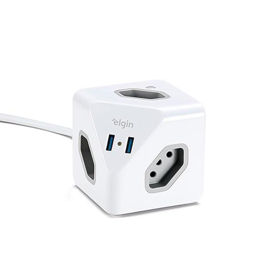 Imagem de Extensão Cubo 3 Tomadas + Saídas Usb 1,5 Metros Elgin