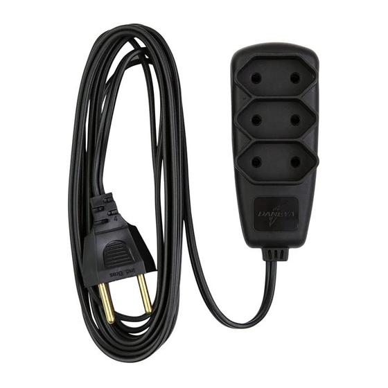 Imagem de Extensão Elétrica 2p Pl 5m 2x0,75 10a Nbr 3 Tomadas Preta