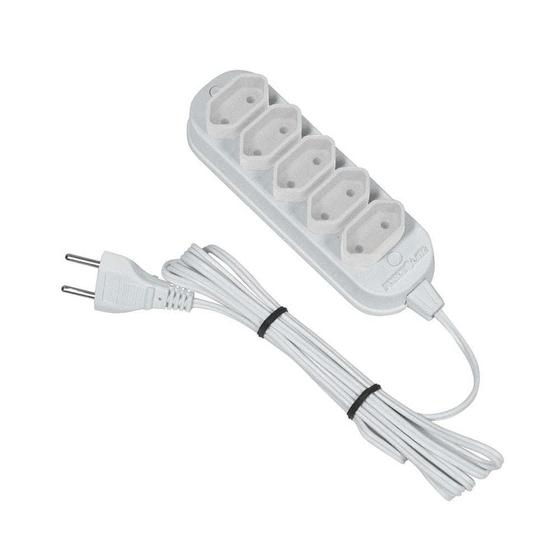 Extensão elétrica 3 metros 5 tomadas bivolt branco Force Line Menor preço em Extensão elétrica 3 metros 5 tomadas bivolt branco Force Line