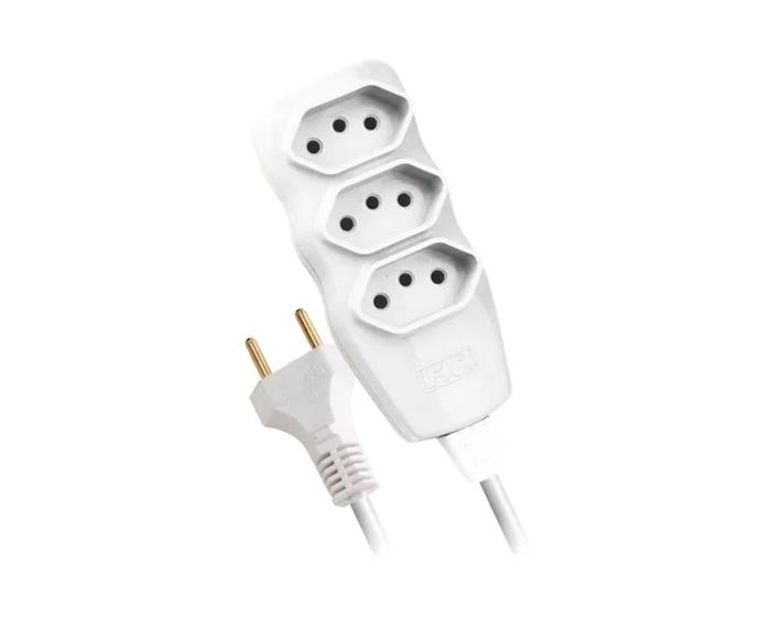 Extensão Elétrica 3 Metros Tripolar Branca 10/20a Menor preço em Extensão Elétrica 3 Metros Tripolar Branca 10/20a