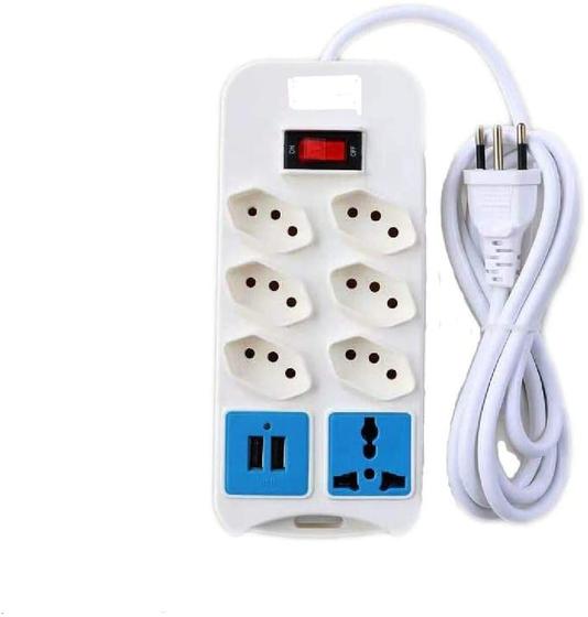 Imagem de Extensão Elétrica 7 Tomadas Régua Bivolt C/ 2 Usb Cabo 1,8m