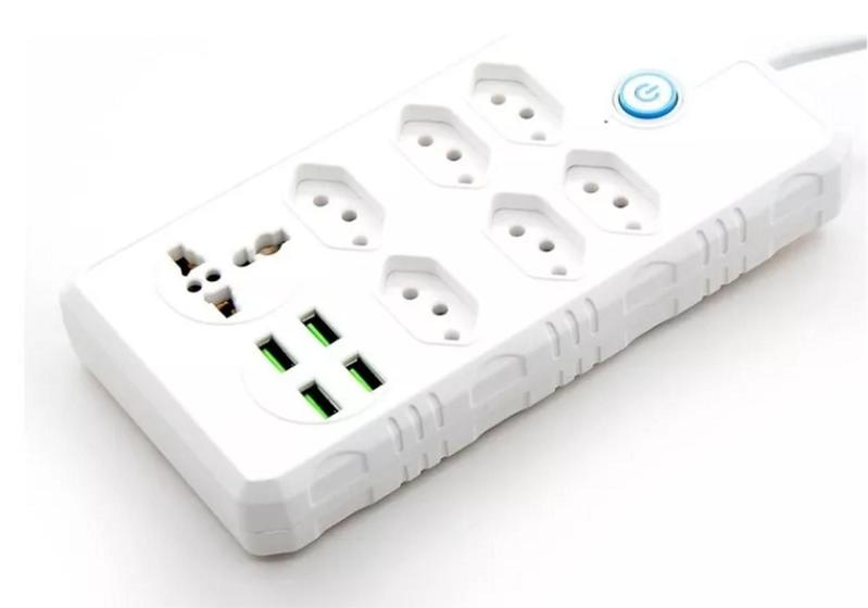 Imagem de Extensão Elétrica 7 Tomadas Régua Bivolt C/ 4 Usb Cabo 2m -a