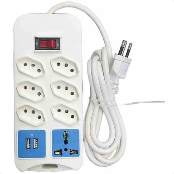 Imagem de Extensão Elétrica 7 Tomadas Régua Bivolt com 2 USB 2 Metros