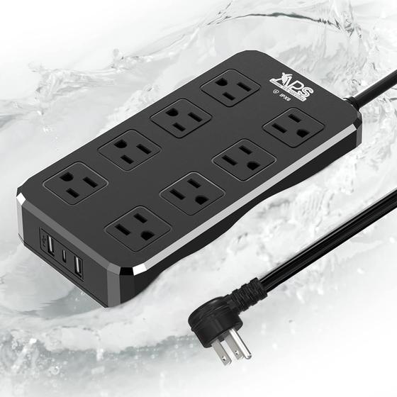 Imagem de Extensão Elétrica APS 8 Tomadas + 3 USB (1 USB-C) - 1,8m - À Prova D'Água - Preta