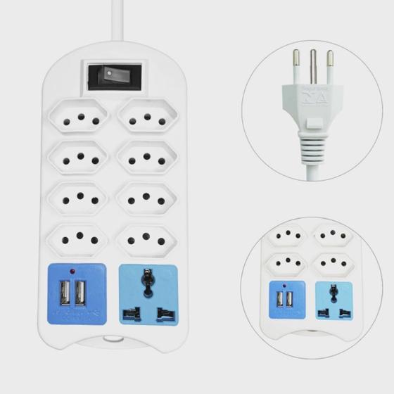 Imagem de Extensão Elétrica Bivolt com 9 tomadas e duas entradas USB