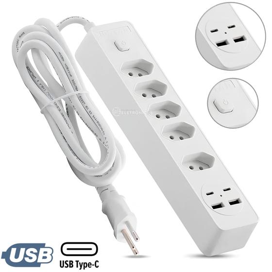 Imagem de Extensão Elétrica com 2 USB e 2 Type-C Filtro de Linha BX2204 BX2205