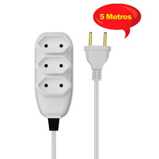 Imagem de Extensão Elétrica Com 5 Metros 2 Furos Com 3 Entradas