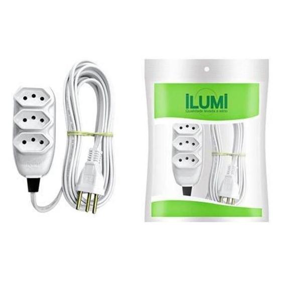 Imagem de Extensão Elétrica Compacta 2p+t com Cabo Pp Chato 10a 250v 5m Branco - Ilumi