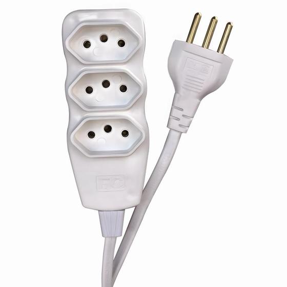 Extensao Eletrica New Com 3 Tomadas 2p 10a Bivolt 1,5m Branco Fc Menor preço em Extensao Eletrica New Com 3 Tomadas 2p 10a Bivolt 1,5m Branco Fc