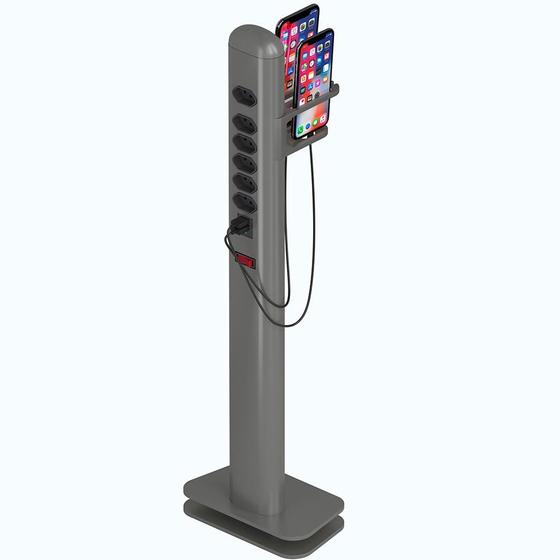 Imagem de Extensão Elétrica Octoo Totem Easyplug, 6 Tomadas, 2 USB, Suporte para Smartphone, Bivolt