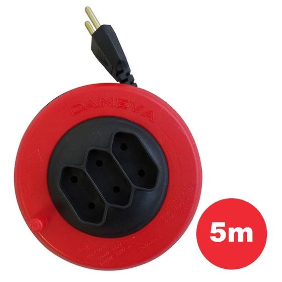 Imagem de Extensão Elétrica Pop Spin 5 Metros 2P 10A/250V~ com 3 Tomadas Cor Preto 1495 Daneva