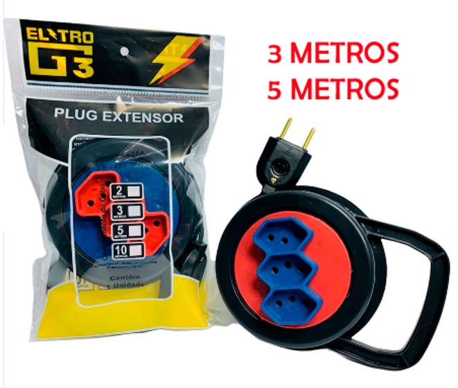 Extensão Elétrica Retrátil 3 Metros e 5 Metros Tripolar 10a 3 Tomadas Menor preço em Extensão Elétrica Retrátil 3 Metros e 5 Metros Tripolar 10a 3 Tomadas