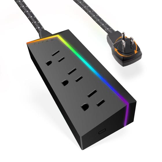 Imagem de Extensão Elétrica Titan com 3 Tomadas, Cabo Trançado de 8 Pés e Luz LED