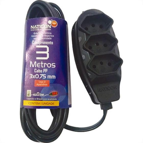 Imagem de Extensao Naticon Pp 0,75 03Mt 2P+T10A Preto