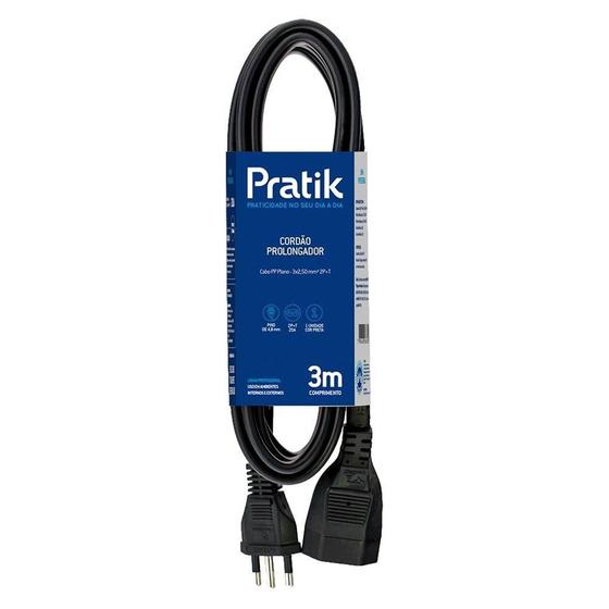 Imagem de Extensão Pratik Prolongador Cabo PP Plano 3 x 2,50 x 3,0m 20A/220V Preto