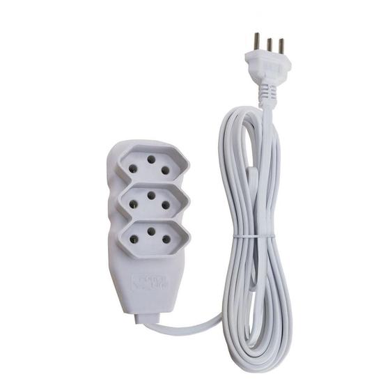 Imagem de Extensão Slim 3 Tomadas Tripolar Bivolt 5 Metros Branco - Force Line