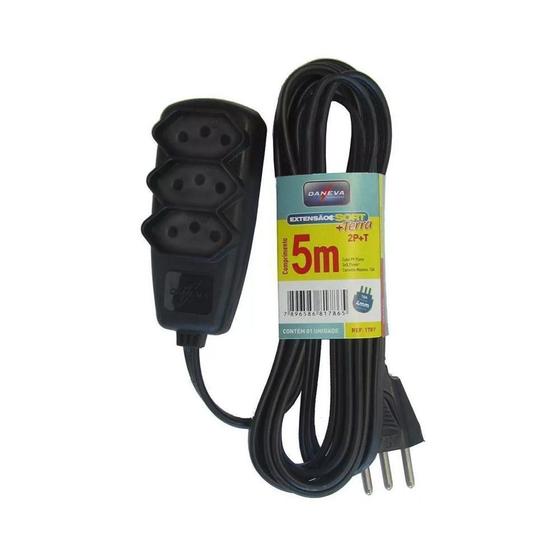 Imagem de Extensao Tripla 5 Metros Preta Daneva