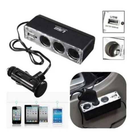 Extensão Tripla Para Tomada Veicular 12v C/ Usb Gps Celular Menor preço em Extensão Tripla Para Tomada Veicular 12v C/ Usb Gps Celular